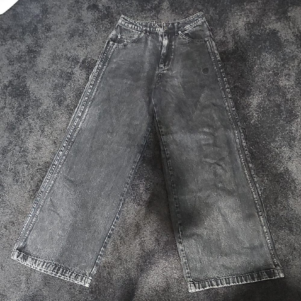 adidas High-Rise Wide-Leg Jeans in Washed Black